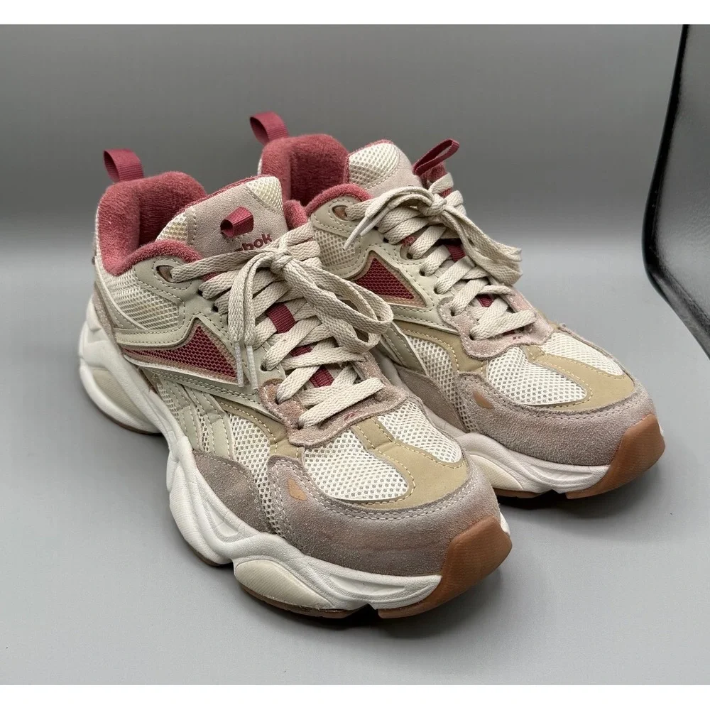 Reebok Royal Charge Women's Beige Maroon Chunky Sneakers Lifestyle Shoes Size 10